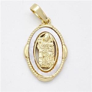 Saint Jude Charms Copper Pendant Pave Shell Gold Plated, approx 14-18mm