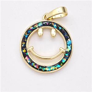 Copper Emoji Pendant Pave Fire Opal Smileface 18K Gold Plated, approx 16.5mm