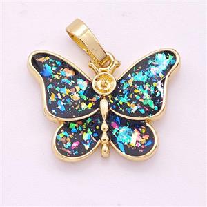 Copper Butterfly Pendant Pave Multicolor Fire Opal 18K Gold Plated, approx 15-20mm