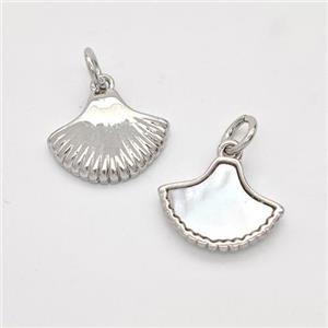 Copper Scallop Pendant Pave Shell Platinum Plated, approx 10-14mm