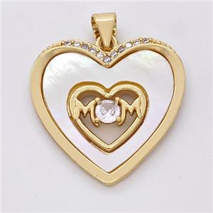 Copper Heart Pendant Pave Shell Zirconia MOM 18K Gold Plated, approx 23mm