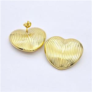 Copper Heart Stud Earrings Gold Plated, approx 35mm