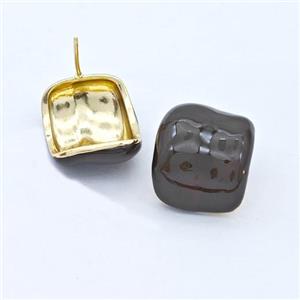 Copper Stud Earrings Black Enamel Gold Plated, approx 18-20mm