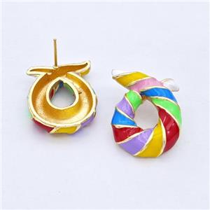 Copper Stud Earrings Awareness Ribbons Multicolor Enamel Gold Plated, approx 20-23mm