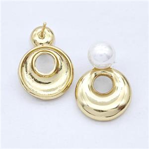 Copper GoGo Stud Earrings Pave Pearlized Plastic Gold Plated, approx 8.5mm, 17.5mm