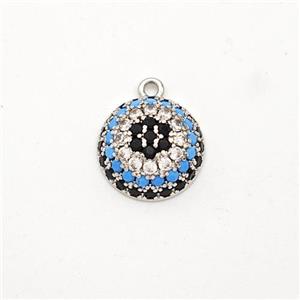 Copper Circle Pendant Micro Pave Zirconia Flower Platinum Plated, approx 12mm