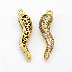 Copper Chili Pendant Micro Pave Zirconia Capsicum Gold Plated, approx 5-20mm