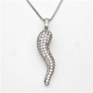 Copper Chili Necklace Pave Zirconia Capsicum Platinum Plated, approx 10-30mm, 1mm, 42-45cm length