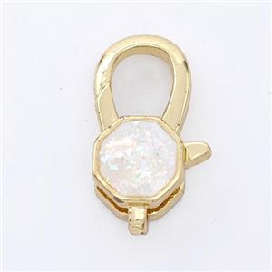 Copper Lobster Clasp Pave Fire Opal Hexagon 18K Gold Plated, approx 8mm, 8-18mm