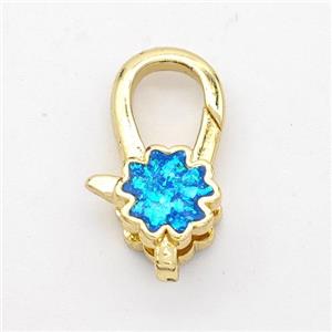 Copper Lobster Clasp Pave Blue Fire Opal 18K Gold Plated, approx 8mm, 8-18mm