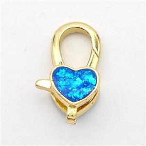 Copper Lobster Clasp Pave Blue Fire Opal Heart 18K Gold Plated, approx 8mm, 8-18mm