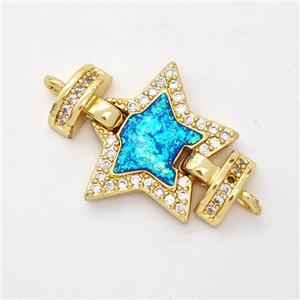 Copper Connector Pave Blue Fire Opal Zirconia Star 18K Gold Plated, approx 16mm, 25mm