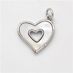 Copper Heart Pendant Pave Shell Platinum Plated, approx 15mm