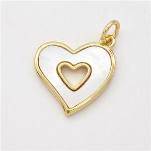 Copper Heart Pendant Pave Shell 18K Gold Plated, approx 15mm