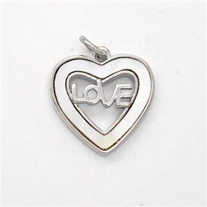 Copper Heart Pendant Pave Shell Love Platinum Plated, approx 15mm