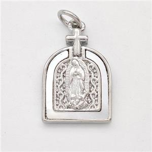 Virgin Mary Charms Copper Pendant Pave Shell Platinum Plated, approx 13-18mm