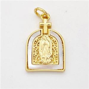 Virgin Mary Charms Copper Pendant Pave Shell Gold Plated, approx 13-18mm