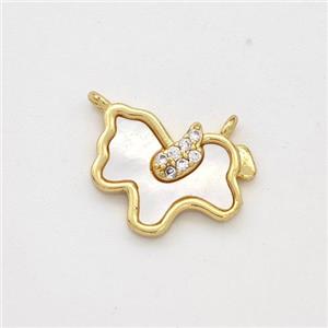 Copper Pony Pendant Pave Shell Zirconia Horse 18K Gold Plated, approx 12-14mm