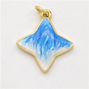 Copper Star Pendant Blue Painted 18K Gold Plated, approx 17.5mm