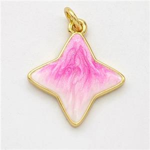 Copper Star Pendant Pink Painted 18K Gold Plated, approx 17.5mm