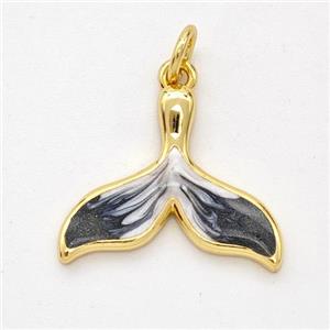 Copper Shark-tail Pendant Black Painted 18K Gold Plated, approx 14-18mm