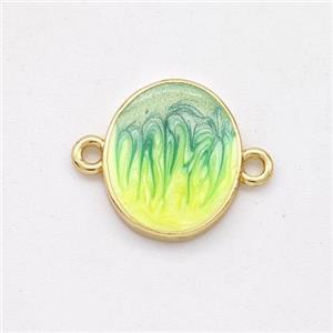 Copper Oval Connector Yellow Green Painted 18K Gold Plated, approx 10-13mm