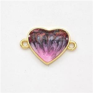 Copper Heart Connector Painted 18K Gold Plated, approx 13mm