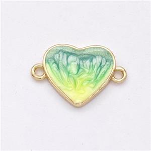 Copper Heart Connector Yellow Green Painted 18K Gold Plated, approx 13mm