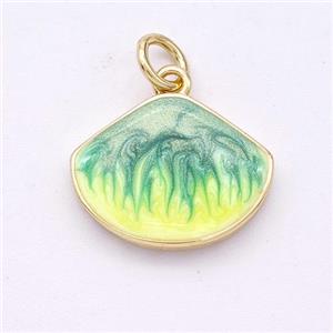 Copper Scallop Pendant Yellowgreen Painted 18K Gold Plated, approx 12-15.5mm