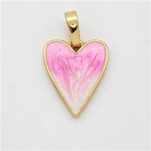 Copper Heart Pendant Pink Painted 18K Gold Plated, approx 12-15mm