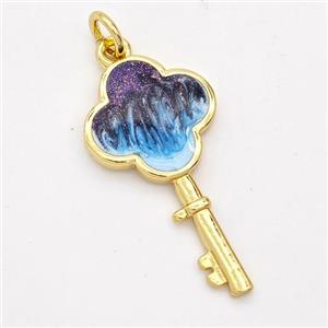 Copper Key Pendant Painted 18K Gold Plated, approx 13-25mm