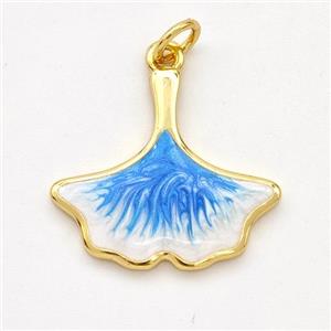 Copper Ginkgo-Leaf Pendant Blue Painted 18K Gold Plated, approx 18-20mm