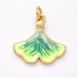 Copper Ginkgo-Leaf Pendant Yellowgreen Painted 18K Gold Plated, approx 16-18.5mm