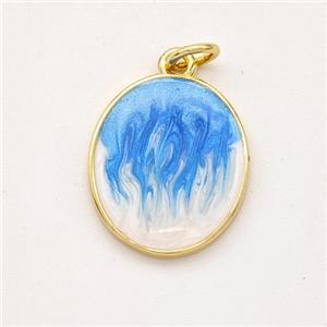 Copper Oval Pendant Blue Painted 18K Gold Plated, approx 14-16mm