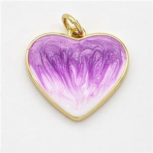 Copper Heart Pendant Purple Painted 18K Gold Plated, approx 18mm