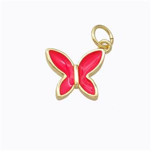 Copper Butterfly Pendant Red Enamel Gold Plated, approx 10-11mm