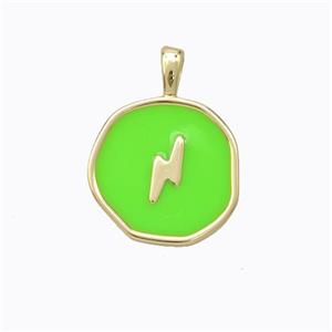 Copper Lightning Pendant Green Enamel Circle Gold Plated, approx 13.5mm