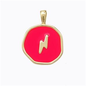 Copper Lightning Pendant Red Enamel Circle Gold Plated, approx 13.5mm