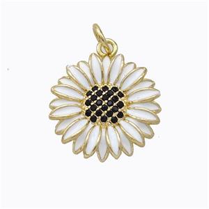 Copper Sunflower Pendant White Enamel Gold Plated, approx 17mm