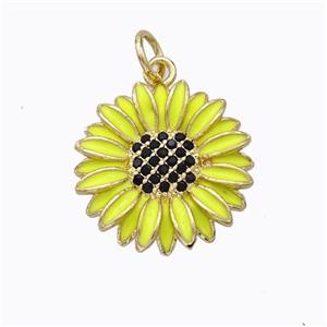 Copper Sunflower Pendant Yellow Enamel Gold Plated, approx 17mm