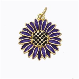 Copper Sunflower Pendant Purple Enamel Gold Plated, approx 17mm