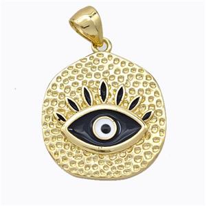 Copper Eye Pendant Black Enamel Circle Gold Plated, approx 18-20mm