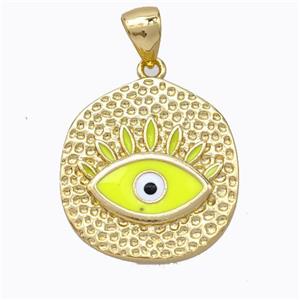 Copper Eye Pendant Yellow Enamel Circle Gold Plated, approx 18-20mm