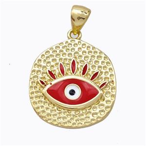 Copper Eye Pendant Red Enamel Circle Gold Plated, approx 18-20mm