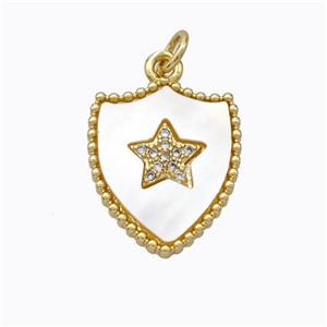 Copper Shield Pendant Pave Shell Zirconia Star Gold Plated, approx 15-18mm