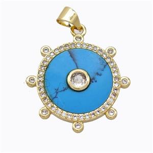 Copper Circle Pendant Pave Howlite Zirconia Gold Plated, approx 18mm