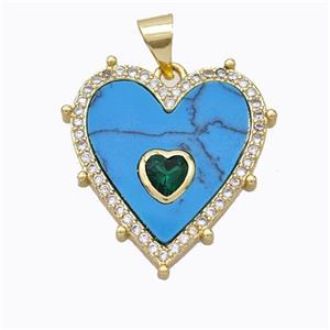 Copper Heart Pendant Pave Howlite Zirconia Gold Plated, approx 20mm