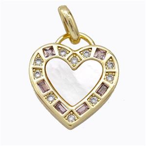 Copper Heart Pendant Pave Shell Zirconia Gold Plated, approx 20mm