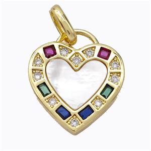 Copper Heart Pendant Pave Shell Zirconia Gold Plated, approx 20mm