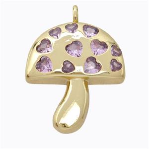 Copper Mushroom Pendant Micropave Zirconia Gold Plated, approx 23-26mm